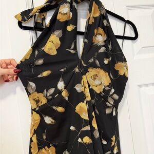 Floral Halter Top with Yellow and Black Design